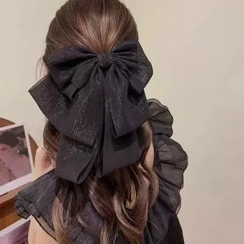 Большие заколки для волос в виде бабочек, модные простые однотонные летние заколки-заколки, новые аксессуары для волос с бантом для девочек one size чёрный