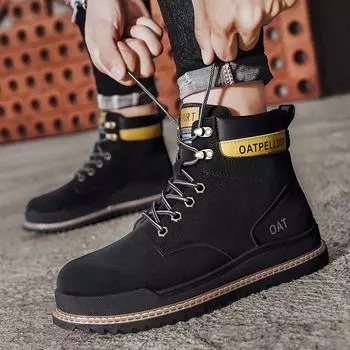 Большие желтые ботинки мужские осенне-зимние новые повседневные высокие ботинки Martin ботинки для походов на открытом воздухе ретро ботинки на толстой подошве 39