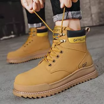 Большие желтые ботинки мужские осенне-зимние новые повседневные высокие ботинки Martin ботинки для походов на открытом воздухе ретро ботинки на толстой подошве 39
