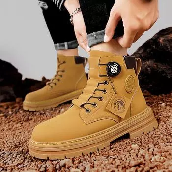 Большие желтые ботинки мужские осенне-зимние новые высокие ботинки Martin на толстой подошве ретро повседневные ботинки для отдыха на открытом воздухе с вращающейся пряжкой ботинки для инструментов мужская обувь 39