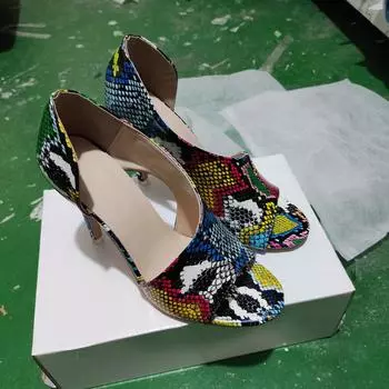 Большие женские босоножки на шпильке 2024 года, новые летние туфли со змеиным узором и очень высоким каблуком в римском стиле 36