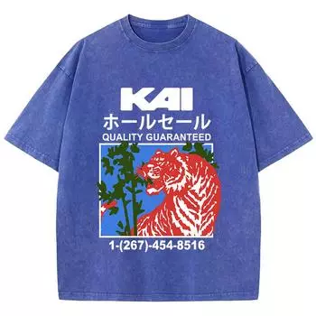 Большие женские футболки стираные джунгли тигр винтажный принт короткий рукав хлопок круглый вырез большие топы модная одежда S