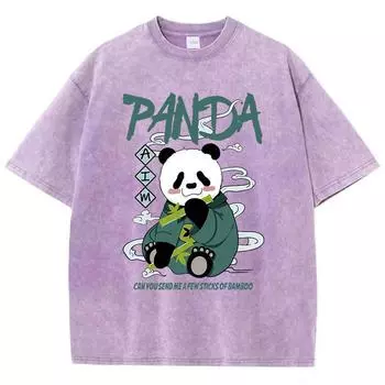 Большие женские футболки стираные футболки с рисунком панды кавайные футболки с принтом потертые хлопковые футболки с круглым вырезом одежда S