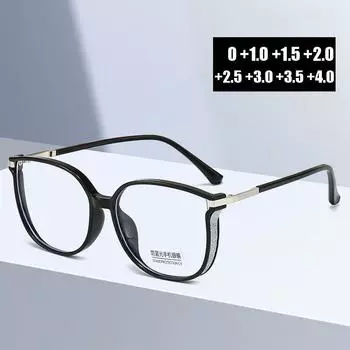 Большие женские очки для чтения, модные трендовые квадратные оправы, анти-синий свет, пресбиопия, готовые очки для дальнего зрения по рецепту 0 чёрный