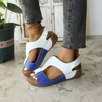 Большие женские сандалии на толстой подошве с липучкой, дышащие пляжные сандалии с полым наклонным каблуком 36 оранжевый