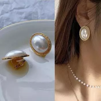 Большие женские серьги-клипсы без пирсинга с искусственным жемчугом, роскошные серьги