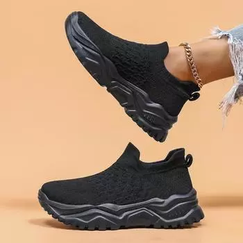 Большие женские спортивные туфли дышащие плетеные носки Fly Lazy Shoes 35 чёрный