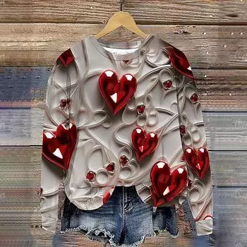 Большие женские топы Y2k женские толстовки с капюшоном 3D-печать Love Print Толстовки модная женская одежда Harajuku с круглым вырезом Y2k Streetwear S