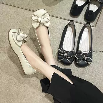 Большие женские туфли Bean Shoes женские весенние туфли с мягкой подошвой для полных ног с широкими полными ногами A Slip-on Shoes низкий каблук с круглым носком балетки 35