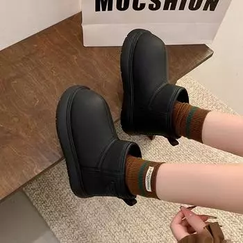 Большие зимние новые теплые зимние ботинки 2024 года, зимние сапоги с толстой подошвой, утолщенные, корейская версия, короткие ботинки из хлопка, женские 35 бежевый