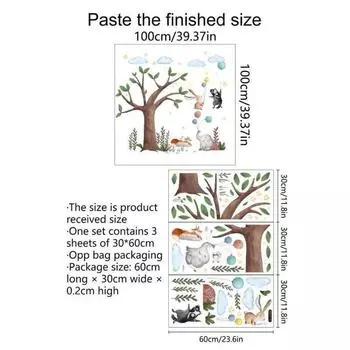 Большое Дерево Кролик Воздушный Шар Мультяшные Обои Гостиная Детская Комната Милые Декоративные Наклейки на Стену Самоклеящиеся Наклейки на Стену A