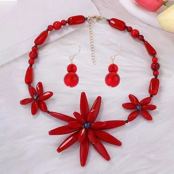 Большое красное цветочное ожерелье, серьги-тыквы, набор, европейская и американская мода, креативные преувеличенные универсальные украшения из смолы для женщин
