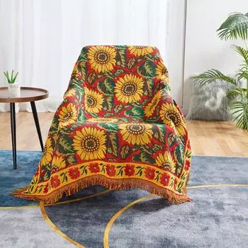 Большое красное одеяло для дивана в сельском стиле с подсолнухом, чехол для дивана, полное покрытие, трикотажное одеяло с нитью 90*90cm