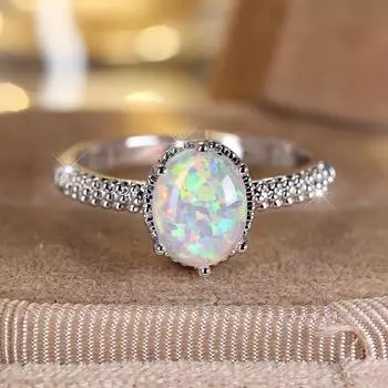 Большое овальное кольцо с белым огненным опалом для женщин, обручальные кольца в форме яйца, старинные серебряные обручальные кольца, модные ювелирные изделия 5