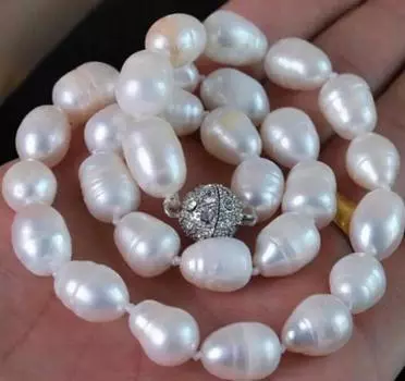 БОЛЬШОЕ ОЖЕРЕЛЬЕ ИЗ НАСТОЯЩЕГО БЕЛОГО БЕЛОГО БАРОККО КУЛЬВИРОВАННОГО ЖЕМЧУГА 9-10 мм
