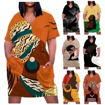 Большое платье, женское летнее платье с v-образным вырезом, платье с короткими рукавами и принтом, с карманами XXXL