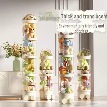 Большое плюшевое ведро для хранения кукол - мультяшный дизайн, пылезащитное, с пряжкой для детей Single layer, no light розовый