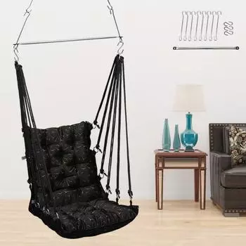 Большое подвесное кресло-качалка из мягкой кожи и бархата, Jhula для взрослых, качели для дома и улицы, дома, балкона и сада, грузоподъемность 200 кг 61 x 46 cm чёрный