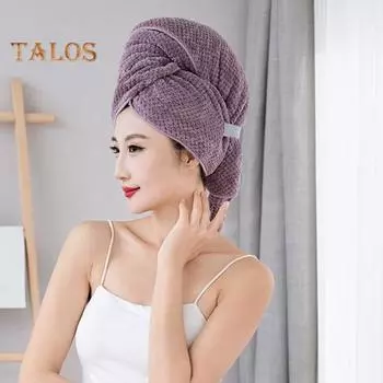 Большое полотенце для волос с эластичным ремешком, высокопоглощающее воду, супермягкое, быстросохнущее, против вьющихся волос, сплошное цветное полотенце для волос темно-синий