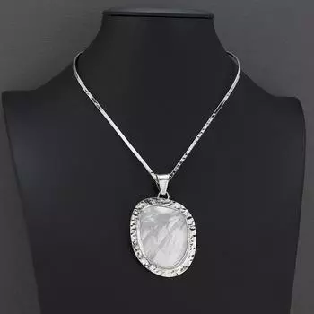 Большое серебряное колье-колье с перламутром Free Size белый