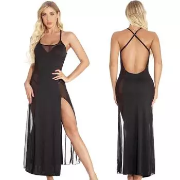 Большое сексуальное нижнее белье с открытой спиной, длинная юбка, ночная рубашка M