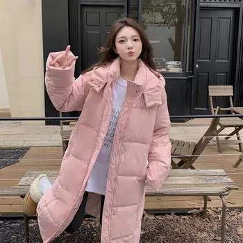 Большое стеганое пуховое пальто с хлопковой подкладкой женское длинное зимнее европейское исполнение свободное пальто с капюшоном из хлопка утолщенное пальто S recommends 105 or less чёрный