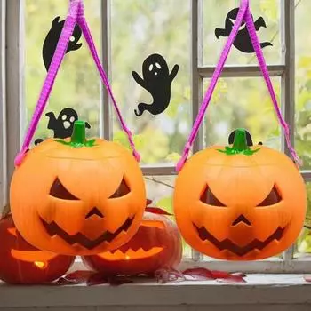 Большое ведро-тыква с подсветкой на Хэллоуин, пластиковое ведро для сладостей и сладостей со светодиодными лампами, украшение для вечеринки на Хэллоуин pumpkin