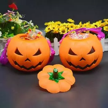 Большое ведро-тыква с подсветкой на Хэллоуин, пластиковое ведро для сладостей и сладостей со светодиодными лампами, украшение для вечеринки на Хэллоуин pumpkin