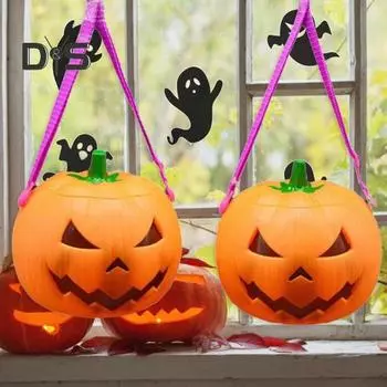 Большое ведро-тыква с подсветкой на Хэллоуин, пластиковое ведро для сладостей и сладостей со светодиодными лампами, украшение для вечеринки на Хэллоуин pumpkin