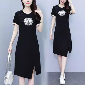 Большое женское летнее платье 2024 года в китайском стиле с вышитыми пуговицами M