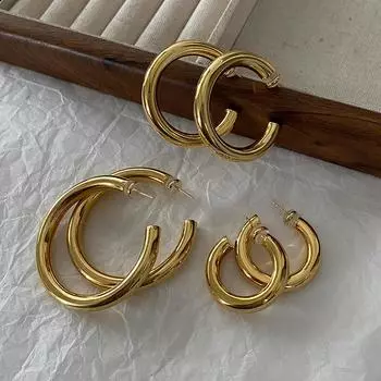 Большое золотое, гвоздик, легкая роскошь и атмосферный элитный, простое лицо Хуан Имей, тонкое золотое простое кольцо