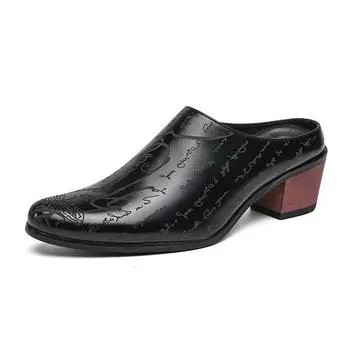 Большого размера сумка голова тапочки мужские летние носить нескользящая кожа британский гравированный деловой платье полутапочки внешнеторговые мюли 38