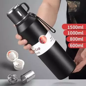 Большой 1500 мл термос для чая, кофе, вакуумная бутылка, сохраняющая горячее и холодное, 1 л, термос из нержавеющей стали с двойными стенками для бутылок с водой, термосы 600-1500ml