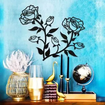 Большой 15-дюймовый черный металлический цветок розы настенный декор - элегантный художественный орнамент для внутреннего/наружного использования дома, спальни, офиса и детской комнаты светло-серый