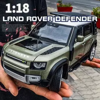 Большой 1:18 Land Rover Defender SUV Внедорожник из литого сплава Модель автомобиля Коллекция игрушечных машин Моделирование Звук Свет Подарки на День детей зелёный