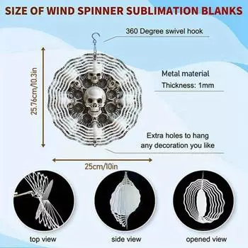 Большой 3D Металлический Колокольчик Ветра в виде Черепа – Художественный Кинетический Садовый Декор с Дизайном Спирали, Светоотражающее Уличное Украшение для Патиоeco 01A