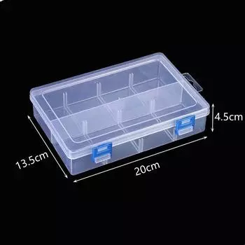 Большой 8-секционный прозрачный съемный органайзер с двойной застежкой для хранения фурнитуры, инструментов, ювелирных изделий, деталей, резинок, аксессуаров, косметики 20*13.5*4.5CM