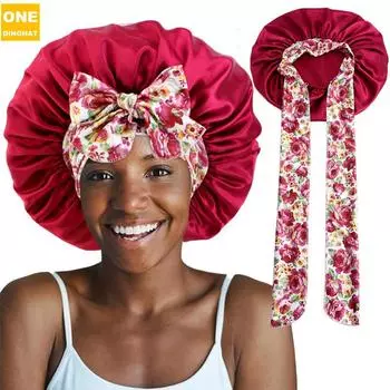 Большой эластичный принт стример атласный ночной колпак ремень платок шапка уход за волосами шапочка Jdb-301P One size темно-синий