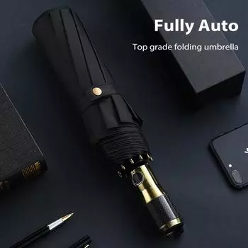 Большой автоматический зонт из углеродного волокна с ручкой, деловой складной мужской зонт, ветрозащитный 10 ребер, зонтик для гольфа, уличный зонт от дождя