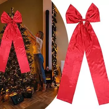 Большой бант для верхушки елки 16 x 57 дюймов 1 шт. праздничные гирлянды длинный бант красный De Q2O2 Red-1pcs