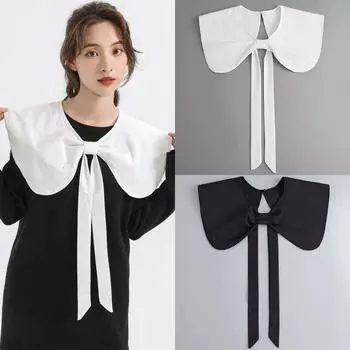 Большой бант из чистого французского хлопка, два декоративных фальшивых воротника на весну и лето, простая и атмосферная шаль с женщинами на улице белый