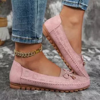 Большой бант с отстрочкой, однотонные женские лоферы на плоской подошве 36 розовый