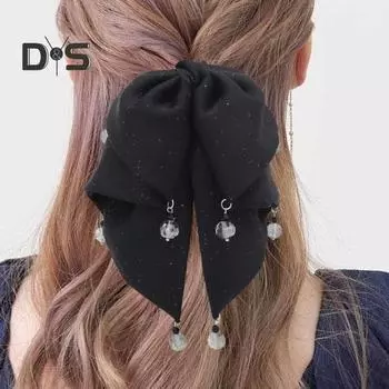 Большой бант-зажим для волос с нескользящей сильной фиксацией для женщин, длинные густые тонкие волосы, блестящая черная лента, бант-зажим, аксессуары для волос A