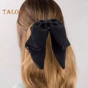 Большой бант-зажим для волос с нескользящей сильной фиксацией для женщин, длинные густые тонкие волосы, блестящая черная лента, бант-зажим, аксессуары для волос A