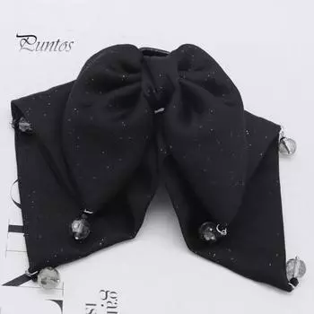 Большой бант-зажим для волос с нескользящей сильной фиксацией для женщин, длинные густые тонкие волосы, блестящая черная лента, бант-зажим, аксессуары для волос A
