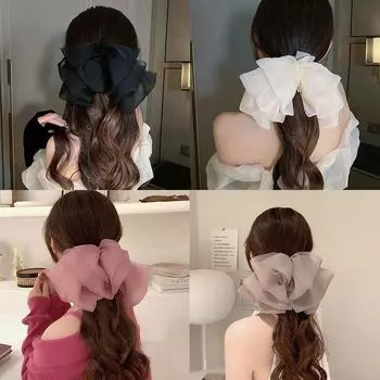 Большой большой бант шифоновый коготь зажим пружинная шпилька бант черный тканевый коготь зажимы зажимы аксессуары для женщин