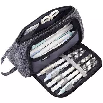 Большой большой емкости светлый пенал для офиса, колледжа, школы, большая сумка для хранения S чёрный