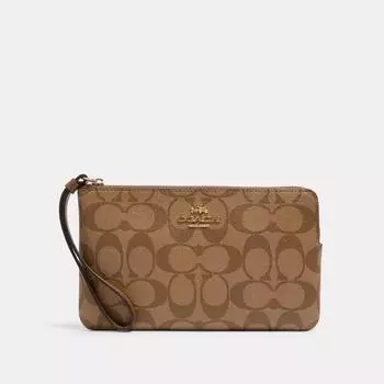 Большой браслет Coach на угловой молнии из канвы Signature, золотого цвета, хаки, седло 2