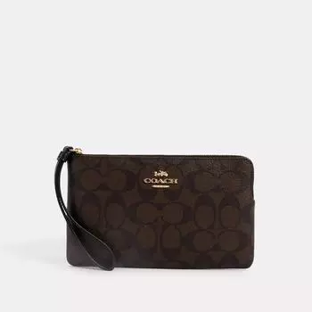 Большой браслет Coach на угловой молнии из канвы Signature золотистого, коричневого, черного цвета