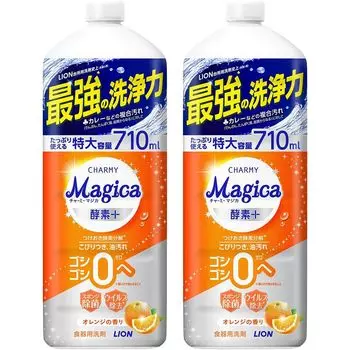 большой Charmy Magica Средство для мытья посуды Enzyme Plus с апельсиновым ароматом, большой запасной блок 710 мл x 2 шт. [Оптовая закупка, емкость]